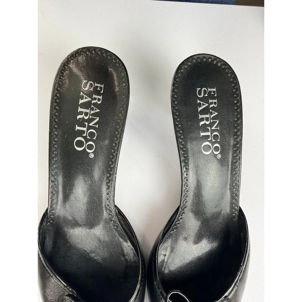 Franco Sarto Black Leather Bow Square Toe Mule Heels Size 8.5M Y2K Balletcore